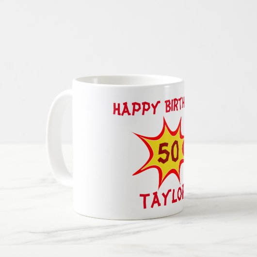 Mug 50e anniversaire Superhero Thème (Devant gauche)