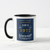 Mug 50th Birthday 1972 Ajouter Nom Retro Blue Gold (Gauche)