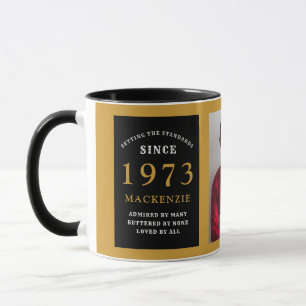 Mug 50th Birthday 1973 Black Gold Ajouter Nom Photo