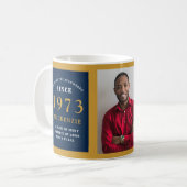 Mug 50th Birthday 1973 Blue Gold Ajouter Nom Photo (Devant gauche)
