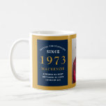 Mug 50th Birthday 1973 Blue Gold Ajouter Nom Photo<br><div class="desc">Une tasse photo en bleu et or pour ces personnes spéciales. Customisez facilement le texte et la photo en utilisant le modèle fourni. Une partie de la gamme de normes d'établissement.</div>