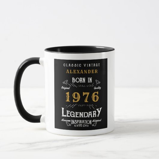 Mug 50th Birthday 1976 Legend Retro Black Personalized (Gauche)