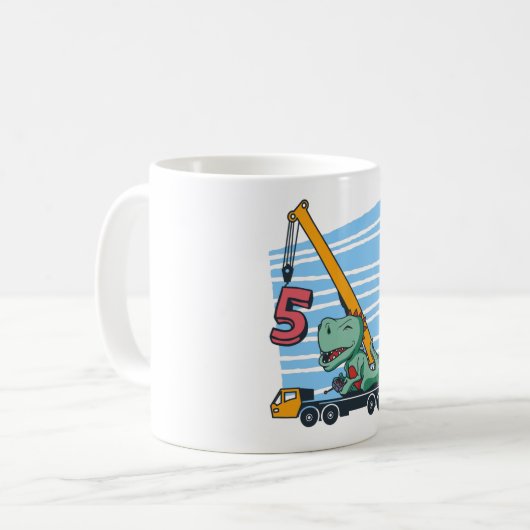 Mug 5 ans 5Anniversaire grue mobile Dinosaur (Devant gauche)