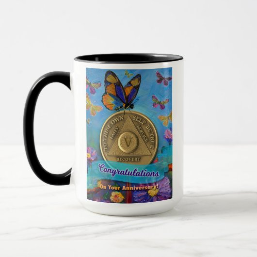 Mug 5 Ans NOM PERSONNALISÉ AA Papillons Fleurs (Gauche)