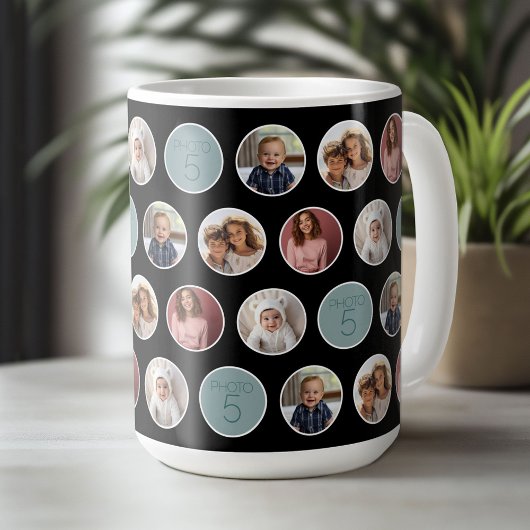 Mug 5 Photo Bordure Cercle - Blanc Noir