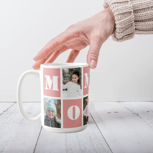 Mug 5 Photo Collage Heart Blush Pink Mother's Day