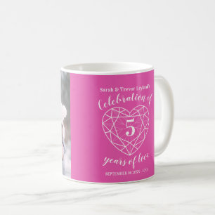 Mug 5e anniversaire coeur tourmaline rose personnalisé