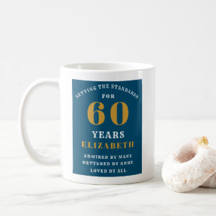 Mug 60e Anniversaire Bleu Et Or Ajoutez Votre Nom
