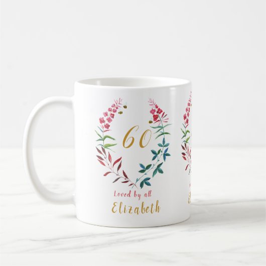 Mug 60e anniversaire Fille personnalisée Floral Femini (Gauche)