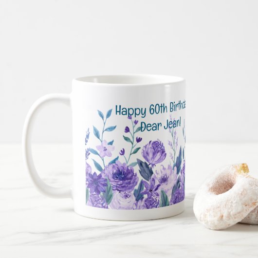 Mug 60e anniversaire Fleurs Aimer Élégant Floral moder (Avec donut)