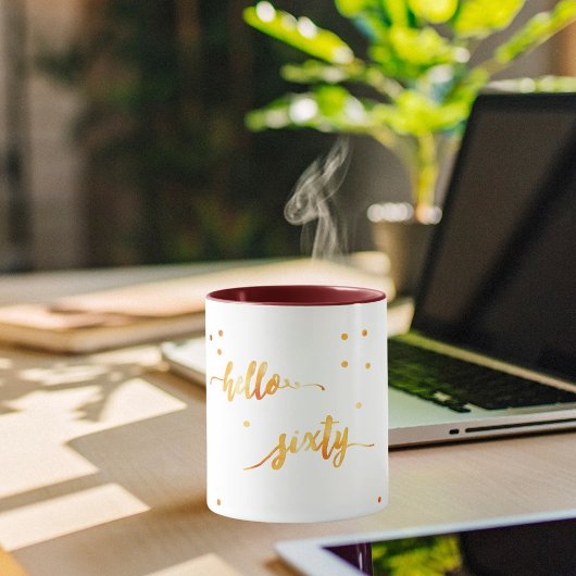 Mug 60e anniversaire or blanc bonjour soixante