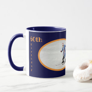 Mug 60e anniversaire Texte Modèle photo Bleu Orange A