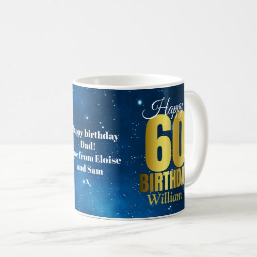 Mug 60e anniversaire Typographie de l'espace bleu (Devant droit)