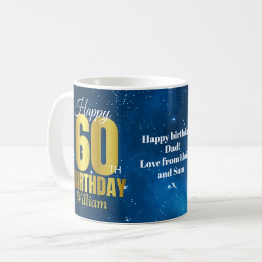 Mug 60e anniversaire Typographie de l'espace bleu (Devant gauche)