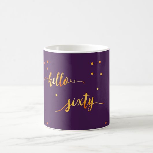 Mug 60e anniversaire violet script de typographie or (Centre)