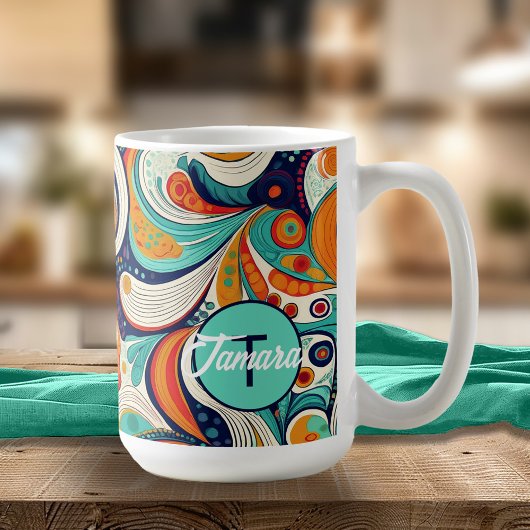 Mug 60s les années 70 Vibe Retro Swirls Abstrait Pat#1