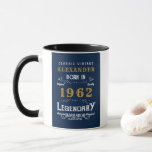 Mug 60th Birthday 1962 Ajouter Nom Vintage Blue Gold<br><div class="desc">Un design de tasse classique personnalisé pour cette fête d'anniversaire. Ajoutez le nom à ce design vintage de style rétro bleu, blanc et or pour un cadeau d'anniversaire personnalisé. Modifiez facilement le nom et l'année avec le modèle fourni. Un merveilleux cadeau d'anniversaire personnalisé. Plus de cadeaux et de fournitures de...</div>