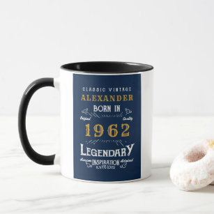 Mug 60th Birthday 1962 Ajouter Nom Vintage Blue Gold