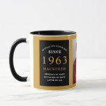 Mug 60th Birthday 1963 Black Gold Ajouter Nom Photo<br><div class="desc">Une énorme tasse photo en noir et or pour ces gens spéciaux. Customisez facilement le texte et la photo en utilisant le modèle fourni. Une partie de la gamme de normes d'établissement.</div>
