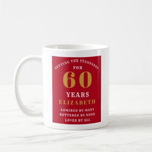 Mug 60th Birthday Red And Gold Ajouter Votre Nom (Gauche)