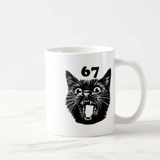 Mug 67 Halloween Chat Noir Brainrot Meme Six Seven Fil (Droite)