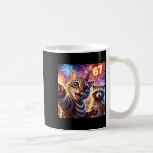 Mug 67 Meme Cat Raccoon New Year Selfie Funny Birthday (Droite)
