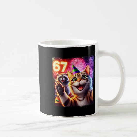 Mug 67 Meme Cat Raccoon New Year Selfie Funny Birthday (Droite)