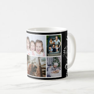 Mug 6 Collage de photos Feuillage Noël Famille Noir