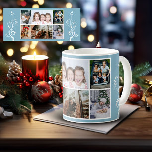 Mug 6 Photo Collage Foliage Blue Christmas Family