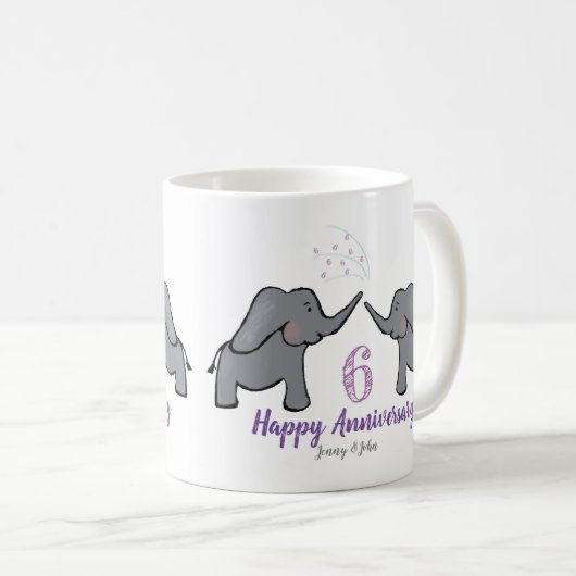 Mug 6e anniversaire de la mariage de fer Mignon élépha (Devant droit)