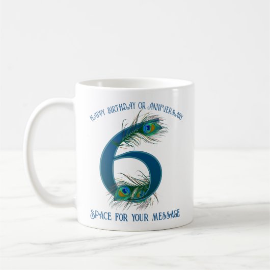 Mug 6th Anniversary Peacock Feather Customizable (Gauche)