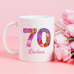 Mug 70 ans fête d'anniversaire 70 ans florale rose lil