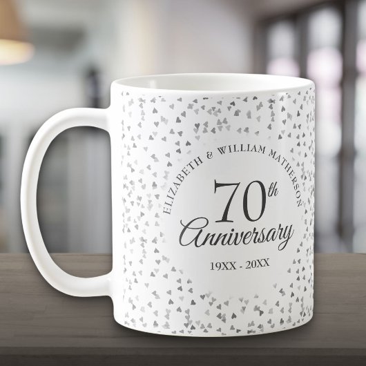 Mug 70e anniversaire de Mariage Amour Coeurs Confetti