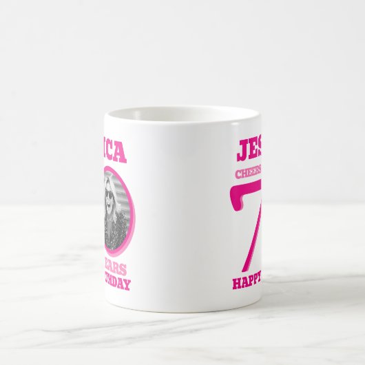 Mug 70e anniversaire double face photo nom rose (Centre)
