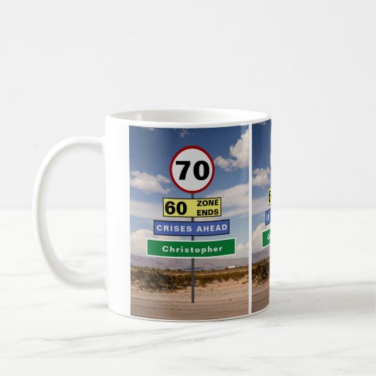 Mug 70e anniversaire Funny Road Trip Signes Ajouter vo (Gauche)