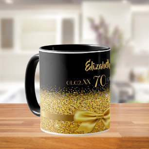 Mug 70e anniversaire noir or élégant nom classique