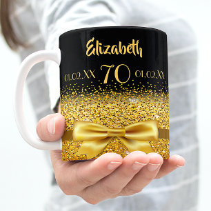 Mug 70e anniversaire noir or élégant nom classique