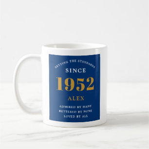Mug 70e anniversaire Nom 1952 Blue Gold Elegant Chic