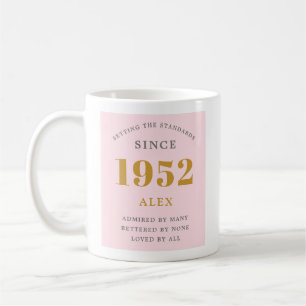 Mug 70e anniversaire Nom 1952 Rose Grey Elegant Chic
