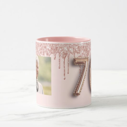 Mug 70e anniversaire rose or parties scintillant goutt (Centre)