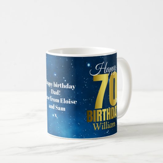 Mug 70e anniversaire Typographie de l'espace bleu (Devant droit)