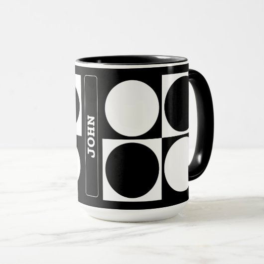 Mug 70s Checks and Circles Black and White (Devant droit)