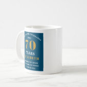 Mug 70th Birthday Blue And Gold Ajouter Votre Nom (Devant gauche)
