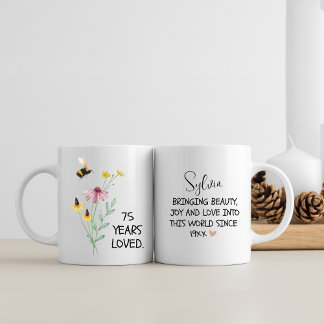 Mug 75e cadeau d'anniversaire pour les femmes Fleurs s
