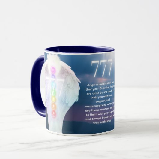 Mug 777 Numéros d'anges Chakra Anges ailes (Devant gauche)