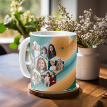 Mug 7 Photo Collage funky hexagone couleur coucher de<br><div class="desc">Les photos carrés fonctionnent mieux avec ce modèle. Ce montage photo amusant comprend une place pour 7 photos. La grille comprend une grille de photos en forme d'hexagone avec beaucoup de place pour ajouter vos photos de fête préférées. L'art rétro de la ligne rayée aux couleurs du coucher de soleil...</div>