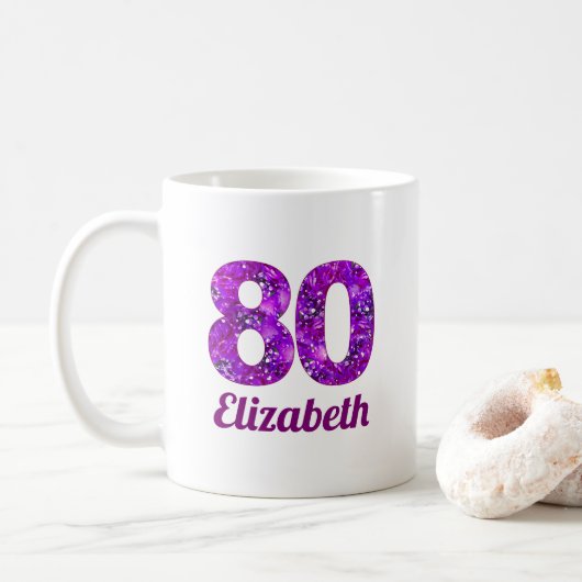 Mug 80 ans cadeau fleurs violettes 80e anniversaire pe (Avec donut)
