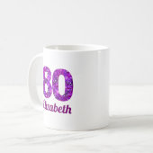 Mug 80 ans cadeau fleurs violettes 80e anniversaire pe (Devant gauche)