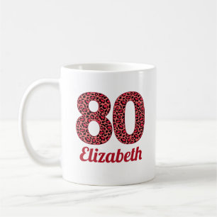 Mug 80 ans cadeau léopard rouge 80e anniversaire perso