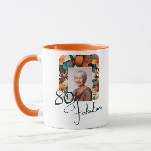 Mug 80 et fabuleux Motif Flower Photo Anniversaire (Gauche)